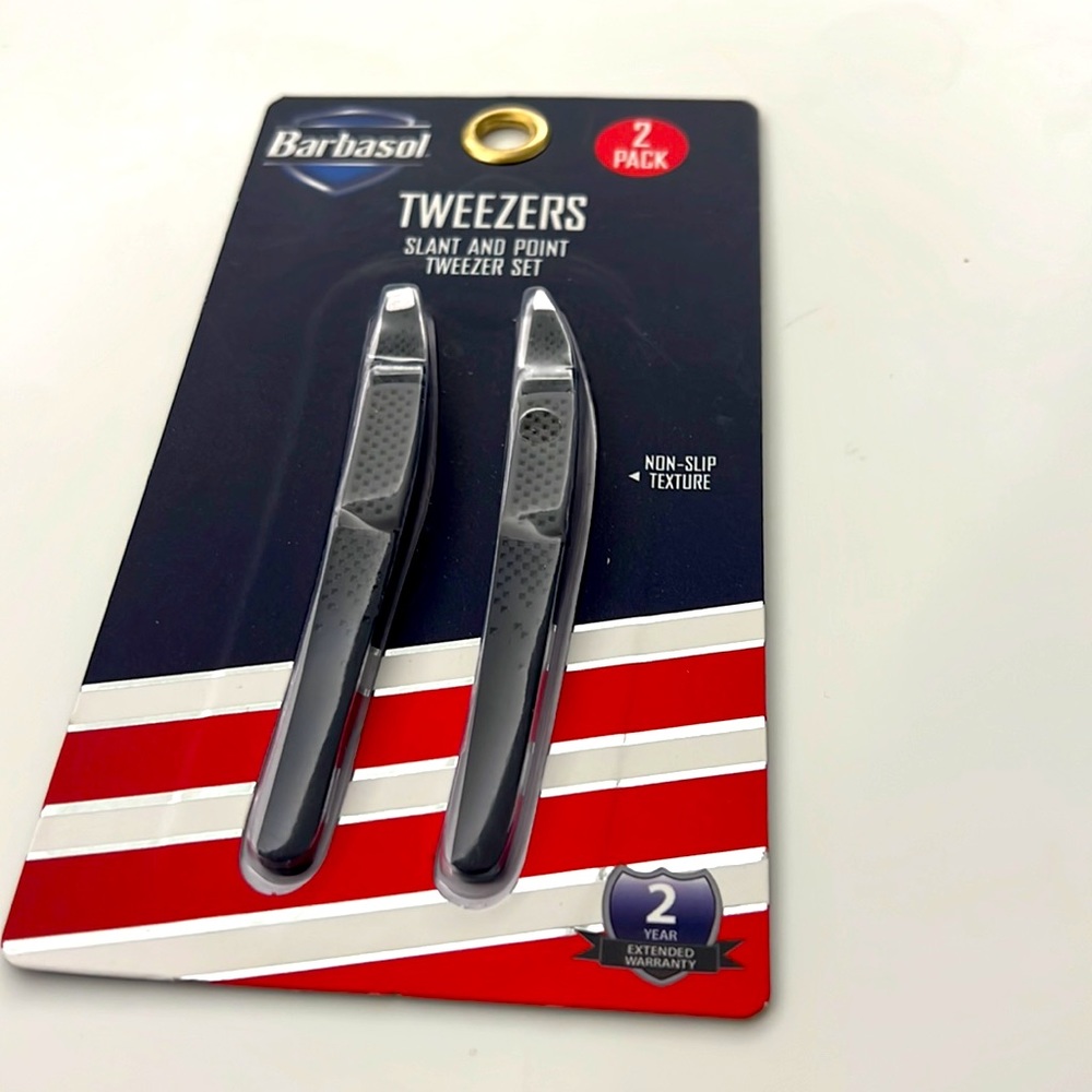 Barbasol Slanted Pointed Non Slip Tweezers 2Pack NEW!